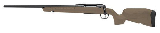 Left handed bolt action rifle with FDE stock.